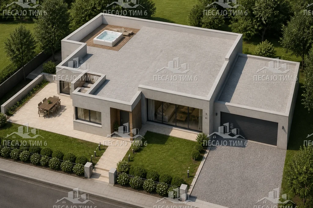 Moderna betonska vila sa krovnom terasom i djakuzijem